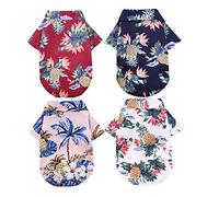 BELLIFFY 4pcs Hawaiian Dog Shirt Lightweight Apparel for Dogs and Cats Breathable Cool Pet Clothing Tropical Pattern Beach Outfit for Pets