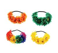 BELLIFFY 4pcs Hawaiian Simulated Sunflower Floral Headbands Hair Wreaths Multi-color Beach Party Hair Accessories Holiday Festival Flower Garlands