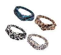 BELLIFFY 4pcs Leopard Print Hair Bands for Women Crossed Elastic Headbands in Beige Coffee Black Green Daily Fashion Accessories for Girls Parties and Everyday Wear