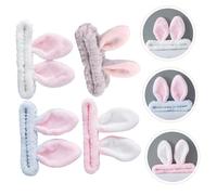 BELLIFFY 4pcs Rabbit Ear Makeup Hairbands Soft Elastic Cosmetic Hair Tying Headbands for Face Washing Skincare Spa with Stretch in White Pink Grey Light Blue