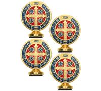 BELLIFFY 4pcs St Benedict Figurine Ornament with Stand, Golden Alloy