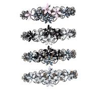 BELLIFFY 4pcs Vintage Floral Rhinestone Hair Clips for Women Sparkly Ponytail Holders Elegant Side Clips Hair Accessories for Casual and Formal Styles