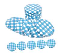BELLIFFY 50pcs Blue Gingham Regular Mouth Metal Jar Lids for Canning Jars, 7.3cm Diameter, Reusable Split-type Replacement Lids for Jelly Jam Storage and Preserving