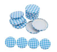 BELLIFFY 50pcs Regular Mouth Mason Jar Lids Split-type Canning Lids for Jelly Jam Replacement Blue Plaid 8.5cm Diameter for Honey Containers and Preserving Jars