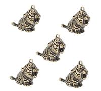 BELLIFFY 5pcs Brass Tiger Pendants DIY Craft Charms for Keychains Hanging Decor Vintage Polished Zodiac Tiger Accessories for Desktop Decoration and Necklace Making