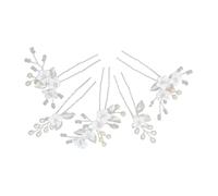 BELLIFFY 5pcs Bridal Rhinestone Flower Hair Forks U-shaped Hairpins Wedding Hair Accessories for Prom and Special Occasions Silver Metal Leaf Design