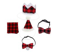 BELLIFFY 5pcs Christmas Pet Costume Props Set - Plaid Triangle Hat, Plaid Crown Hat, Bell Bow Tie, Bandana Scarf - Festive Dress-Up Accessories for Dogs and Cats