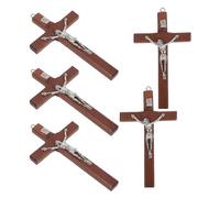 BELLIFFY 5pcs Deep Brown Wooden Cross Pendant Hand-carved Christian Crucifix Charms for DIY Jewelry Making Necklaces Bracelets Faith Craft Supplies