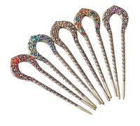 BELLIFFY 5pcs u Shape Rhinestone Hairpins for Women Long Hair Accessories in Purple Coffee Floral Blue and Red for Elegant Updos and Bun Styles