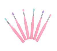 BELLIFFY 6pcs Silicone Lip Brush Eye Shadow Brush Set Makeup Applicator for Lips Eyes Portable Pink