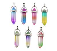 BELLIFFY 7pcs Gradient Color Glass Double Pointed Hexagonal Prism Pendants DIY Jewelry Accessories for Necklace and Earring Making Stylish Craft Charms