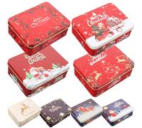BELLIFFY 8 Pcs Christmas Tinplate Card Boxes 12Cm Small Rectangular Metal Storage Boxes with Lids for Christmas and Card Organization