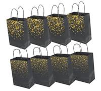 BELLIFFY 8pcs Black Paper Bags with Handles for Party Favor and Present Wrapping Tote Storage Bags for Clothes Books and Small Items Elegant Star and Heart Design