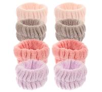 BELLIFFY 8Pcs Flannel Wristbands for Face Washing Soft Elastic Wrist Wash Bands Bathroom Spa Hair Ties with Fluffy Edges Protective and Absorbent for Women
