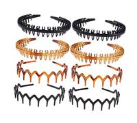 BELLIFFY 8Pcs Simple Retro Plastic Teeth Comb Hairbands Non Slip Hair Hoops for Women Comfortable Safe Daily Use with Black and Tea Color Branch and Flower Designs