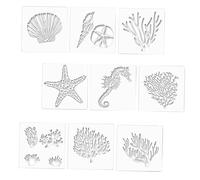 BELLIFFY 9pcs Sea Creatures Painting Stencils Set for Boys and Girls, Hollow Ocean Drawing Templates for DIY Home Decor and Scrapbooking Reusable Hollow Art Templates