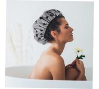 BELLIFFY Adjustable Large Satin Lined Shower Cap for Women with Long Hair Reusable Bath Hair Cover Elastic Fit Heart Print for Spa and Shower Use
