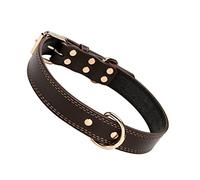 BELLIFFY Adjustable Leather Pet Collar Bell and Rivet Decor Unique D- Design for Large Dogs Comfortable Fit for All-day Wear Stylish Coffee Color for
