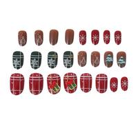 BELLIFFY Almond-shaped False Nails Medium Short Full Cover French Almond Nail Tips for Christmas Winter Holiday Snowflake Tree Design for Women and Girls