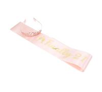 BELLIFFY Birthday Sash and Light Gold Crystal Crown Set for Women, Decorative Party Hairband and Etiquette Sash, Birthday Girl Accessories for 21st Celebration