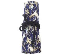 BELLIFFY Canvas Roll up Pencil Case Large Capacity 48-Hole Pen Wrap Bag with Gold Print Blue Winter Bamboo Crane Pattern for Students and Artists