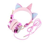 BELLIFFY Cartoon over Ear Headset with Unicorn Horn Cat Ear Shape | Abs Golden Build, 3.5mm Plug and Volume Control, 1.2m Lead for Tablets and Computers School Season Decor