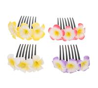 BELLIFFY Colorful Plumeria Flower Hair Side Combs 4pcs Set for Women and Girls Wedding Hair Accessories with Red, White, Yellow, and Purple Flowers
