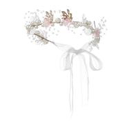BELLIFFY Floral Pearl Flower Girl Headband Elegant Wedding Crown with Ribbon for Versatile Hair Accessory for Weddings Parties and Special Occasions and Stylish Design