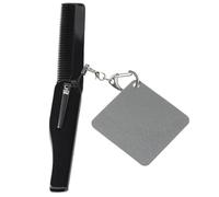 BELLIFFY Foldable Fine Tooth Beard Comb with Keychain and Small Square Mirror, Large Portable Pocket Folding Comb for Men’s Travel and Grooming