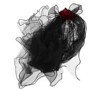 BELLIFFY Halloween Ghost Bride Veil Headpiece with Black and Red Lightweight Gothic Witch Hair Accessory for Vintage Costume Parties and Masquerades