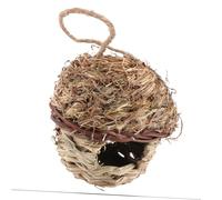 BELLIFFY Handmade Woven Grass Bird Nest Shelter Breathable Creative Handicrafts for Garden Decoration Outdoor Birds Haven with Hanging Rope Khaki