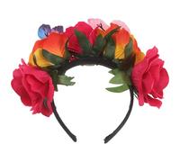 BELLIFFY Imitation Rose Flower Hair Band with Butterfly Fabric Accent Soft Breathable Afro Braid Headband for Beach Parties Birthdays Weddings and Hispanic Festivities Floral Hair Accessory