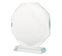 BELLIFFY Octagon Clear Glass Trophy Award for Employee Appreciation DIY Engraved Crystal Recognition Plaque Small Desktop Keepsake Memorial for Corporate and Graduation