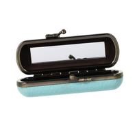 BELLIFFY Retro Style Single Lipstick Case with Mirror, Light Blue Litchi Texture Cosmetic Storage Box for Portable Makeup Organiser and Lipstick Holder, Vintage Chic Accessory for Women