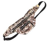 BELLIFFY Sequins Waist Bag for Women Light Gold Multifunctional Fanny Pack with Adjustable Strap Zippered Cosmetic Waist Pouch for Casual Use and Business Cards Phone Wallet Storage