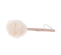 BELLIFFY Shower Puff Large Long Handle Bath Sponge Brush, Sponge Scrubber for Back Cleaning, Wood Handle, Easy to Dry, Hanging Cord Loop for At-Home Spa and Travel