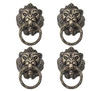 BELLIFFY Traditional Chinese Handle Pulls, 4pcs Zinc Alloy Antique Bronze Lion Head Drawer Pull Handle with Screws, for Cabinet Doors, Drawers and Wooden Boxes
