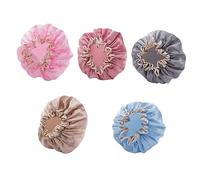 BELLIFFY Waterproof Double-layer Bathing Hat Set 5pcs, Elastic Thickened Polyester Fiber Peva Shower Caps for Adults, Colorful Light Gold Pink Grey Dusky Pink Blue, Suitable for Spa and Home Use