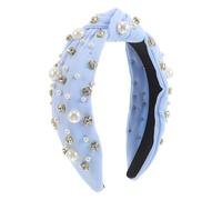 BELLIFFY Wide Knotted Headband for Women and Faux Pearl Rhinestone Embellished Hairband Elegant Non-slip Beaded Hair Accessory for Weddings and Daily Wear