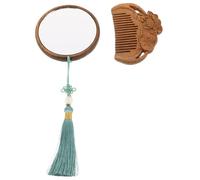 BELLIFFY Wood Handheld Mirror and Comb Set Vintage Hand-carved Compact Makeup Mirror with Tassel Portable Lightweight for Travel Home Office Gentle Detangling and High Clarity Reflection