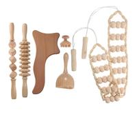 BELLIFFY Wood Massage Tools Set 6 Pieces Manual Muscle Roller Stick and Lymphatic Flow Cup for Stress Reduction and Full Body Care, Suitable for Men and Women