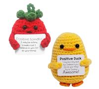 Belligern 2 PCS Emotional Support Gift,Positive Duck,Emotional Support Cute Tomato,Emotional Support Plush with Motivational Cards,Suitable as a Good Luck Gift for Close Friends Girlfriends and Teams