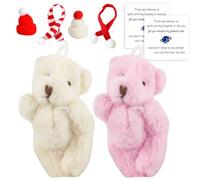 Belligern 2PCS of Pocket Hug Gift,Worry Bear,Mini Teddy Bears,with 2 Hats,Scarves and Cards,Easy to Carry,Giving You Warm Encouragement,Suitable for Friends and Family (White + Pink)