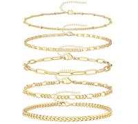 Belligern 5 Pcs Gold Plated Bracelet Adjustable Layering Gold Bracelet for Women Exquisite Stacking Gold CZ Paper Clip