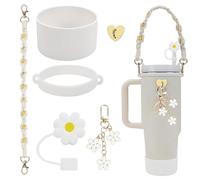 Belligern 6 PCS Accessories Set Compatible with Stanley Cup, White Silicone Boot, Woven Handle Strap, Straw Cover Cap, Charms for 30/40oz Tumbler Accessories
