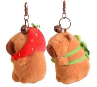 Belligern Capybara Keyring 2 Pcs Capybara Keychain,Capybara Plush Brown Capybara Plush Keychain,Capybara Backpack Pendant for Kids,Car Keys,Bag Pendants(Tortoise Green,Strawberry Red)