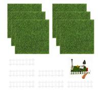 Belligern Fake Grass 6pcs Artificial Grass 15 * 15cm Fake Turf Tiles for Balcony,Life-Like Fairy Artificial Grass Mat,Suitable for Micro Landscape Decoration,with 6 Pieces of White Mini Fence