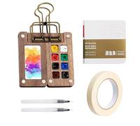 Belligern Pocket Artist Watercolour Travel Set 8 Grid Travel Watercolour Set,Watercolour Travel Set is Suitable for Painters and Artists, Comes with A Drawing Book,Art Tape,Pen*2,Watercolor Paint*12