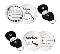 Belligern Pocket Hug Gift 2 Sets Pocket Hug Keyring, Stainless Steel Double Sided Pocket Coin with PU Leather Case, Inspirational Gift for Friends,Men and Women for Birthday Graduation Valentines Day