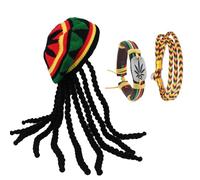 Belligern Rasta Hat with Dreadlocks,Dreadlock Wig,Long Braided Hat Rasta Hat with Yellow Glasse Black Braided Wig Cap Asta Hat with Black Dreadlocks for Masquerade Costume Accessories